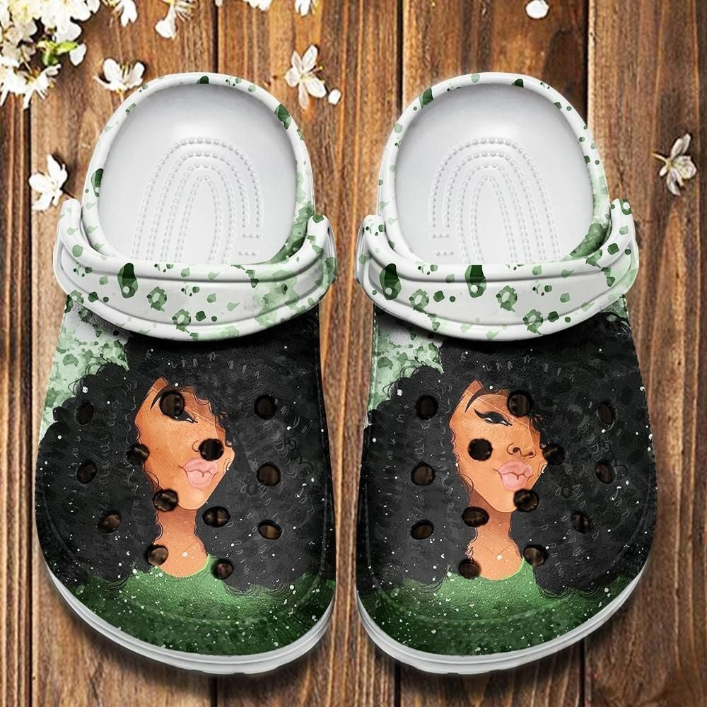 Black Curls Art Shoes Clogs - Afro Curly Girl Custom Shoe Birthday Gift For Women Girl