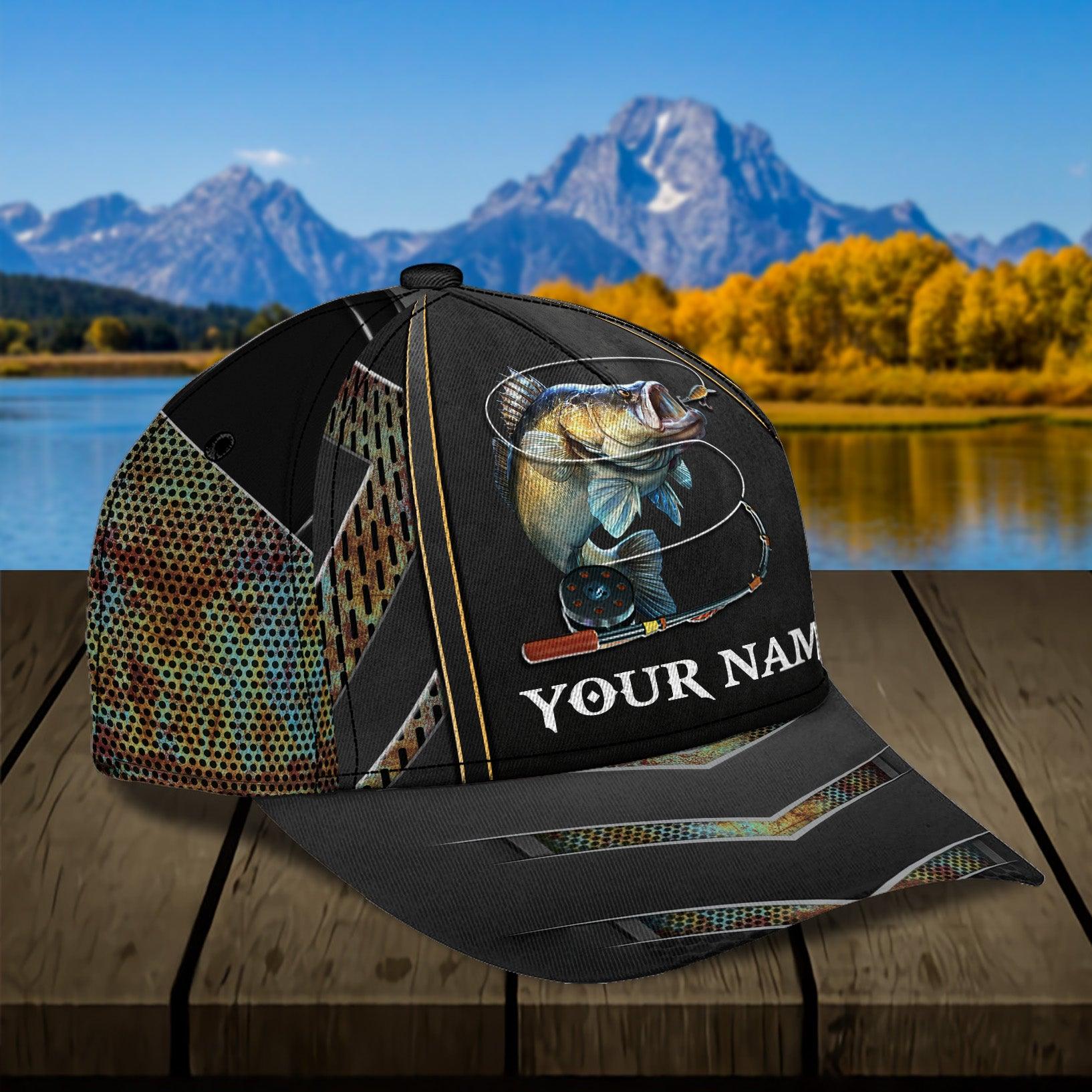 Black Fishing Personalized Classic Cap, Personalized Gift for Fishing Lovers Trucker Hats Custom Hats Gifts For Men & Women