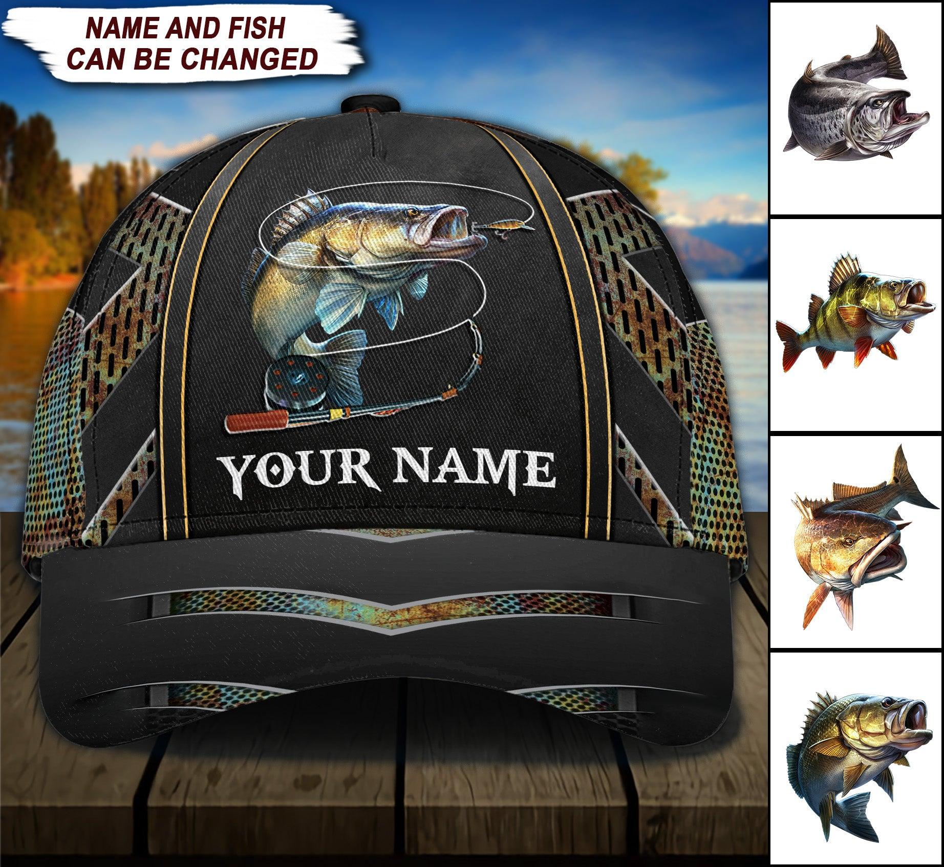 Black Fishing Personalized Classic Cap, Personalized Gift for Fishing Lovers Trucker Hats Custom Hats Gifts For Men & Women