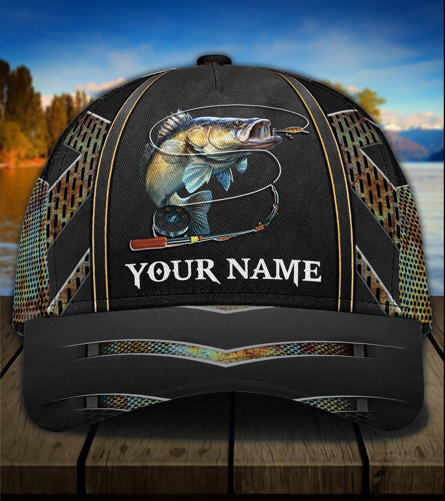 Black Fishing Personalized Classic Cap, Personalized Gift for Fishing Lovers Trucker Hats Custom Hats Gifts For Men & Women