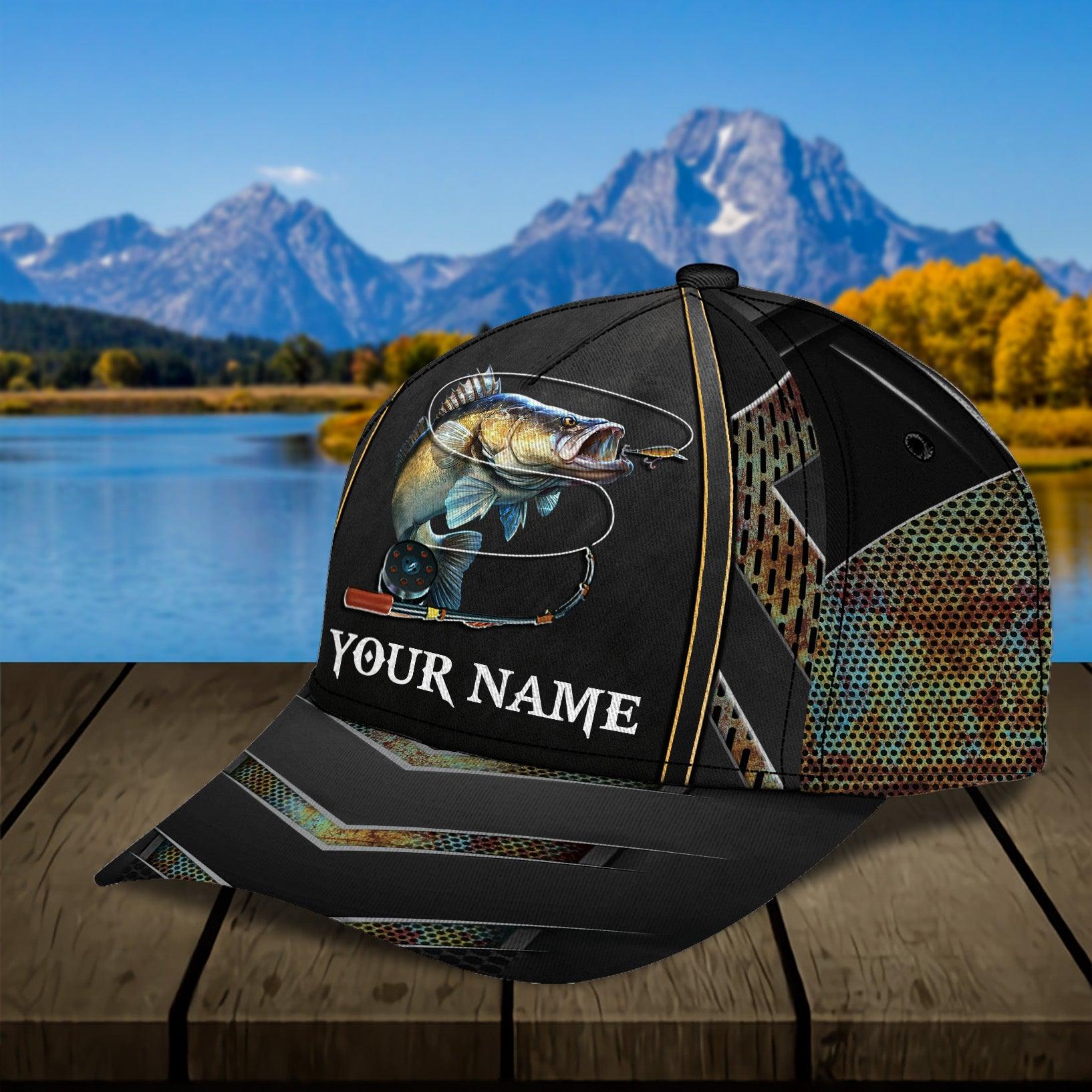 Black Fishing Personalized Classic Cap, Personalized Gift for Fishing Lovers Trucker Hats Custom Hats Gifts For Men & Women