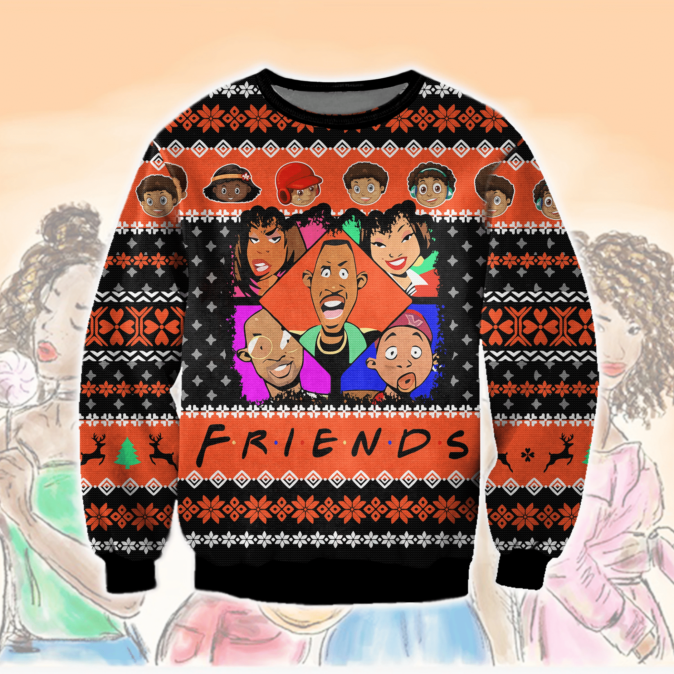 Black Friends Ugly Christmas Sweater Adult 3D Funny Matching for family