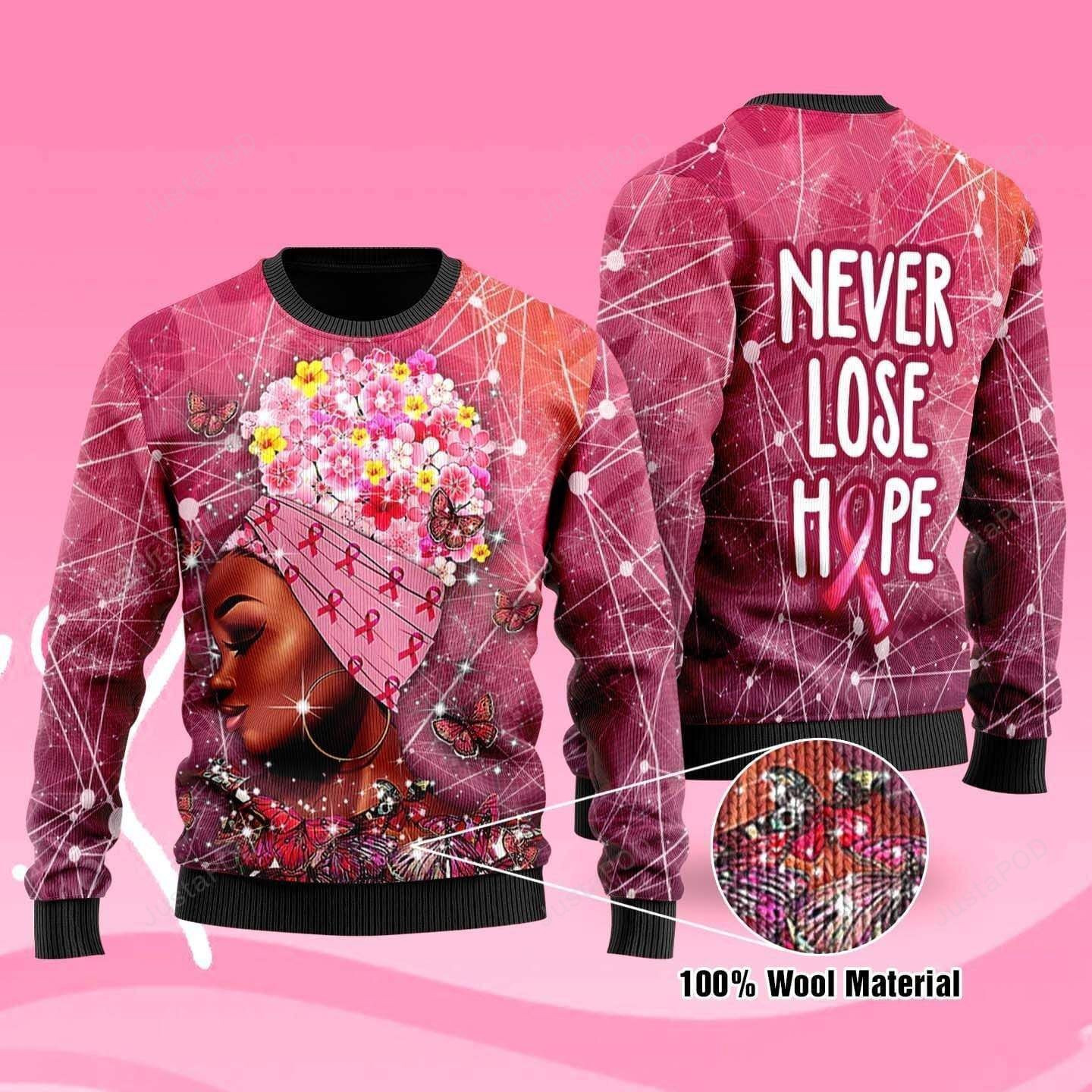 Black Girl Butterfly Breast Cancer Never Lose Hope Ugly Christmas Sweater Adult 3D Funny Matching for family