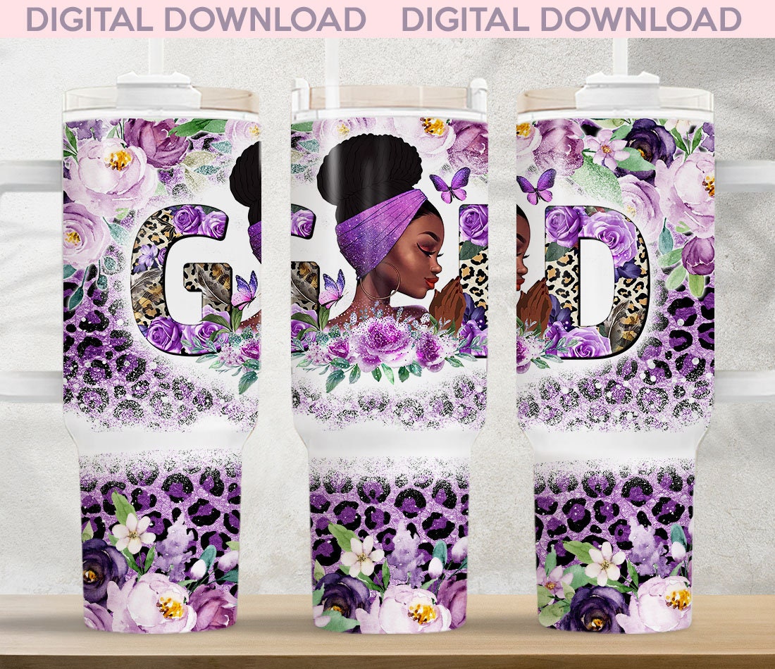 Black Girl Purple Flower Leopard Print Custom Stanley Cup 40 oz 30 oz Tumbler With HandleTVC2301959