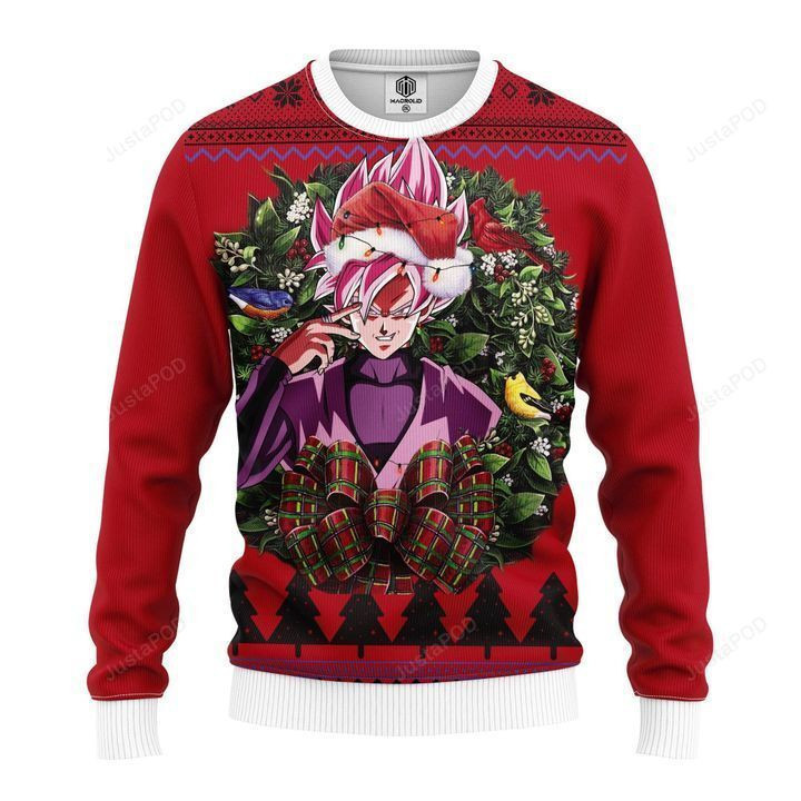 Black Goku Ssj Rose Dragon Ball Noel Mc Ugly Christmas Sweater Adult 3D Funny Matching for family