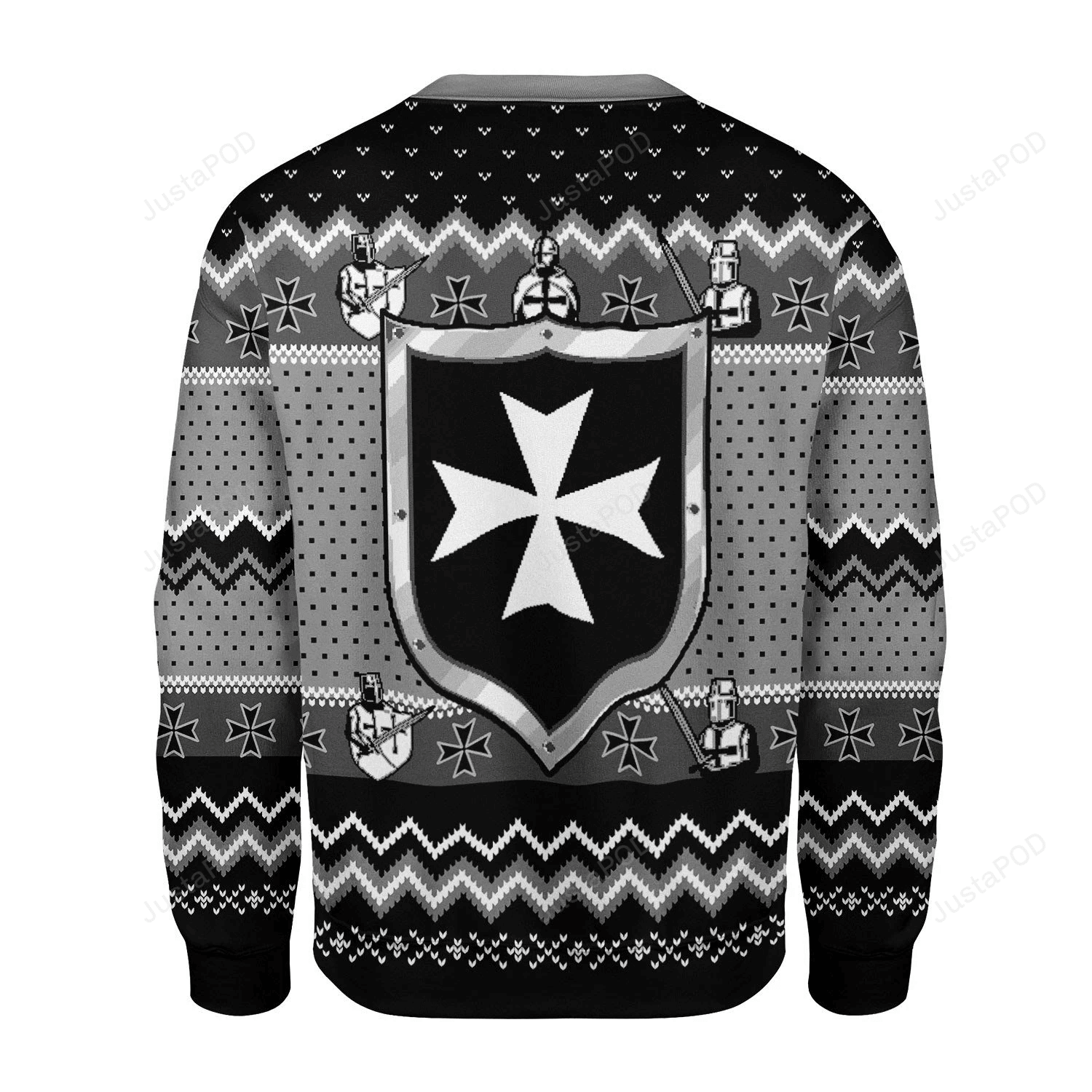 Black Gray Christmas Knights Hospitaller Gearhomies For Unisex Ugly Christmas Sweater Adult 3D Funny Matching for family