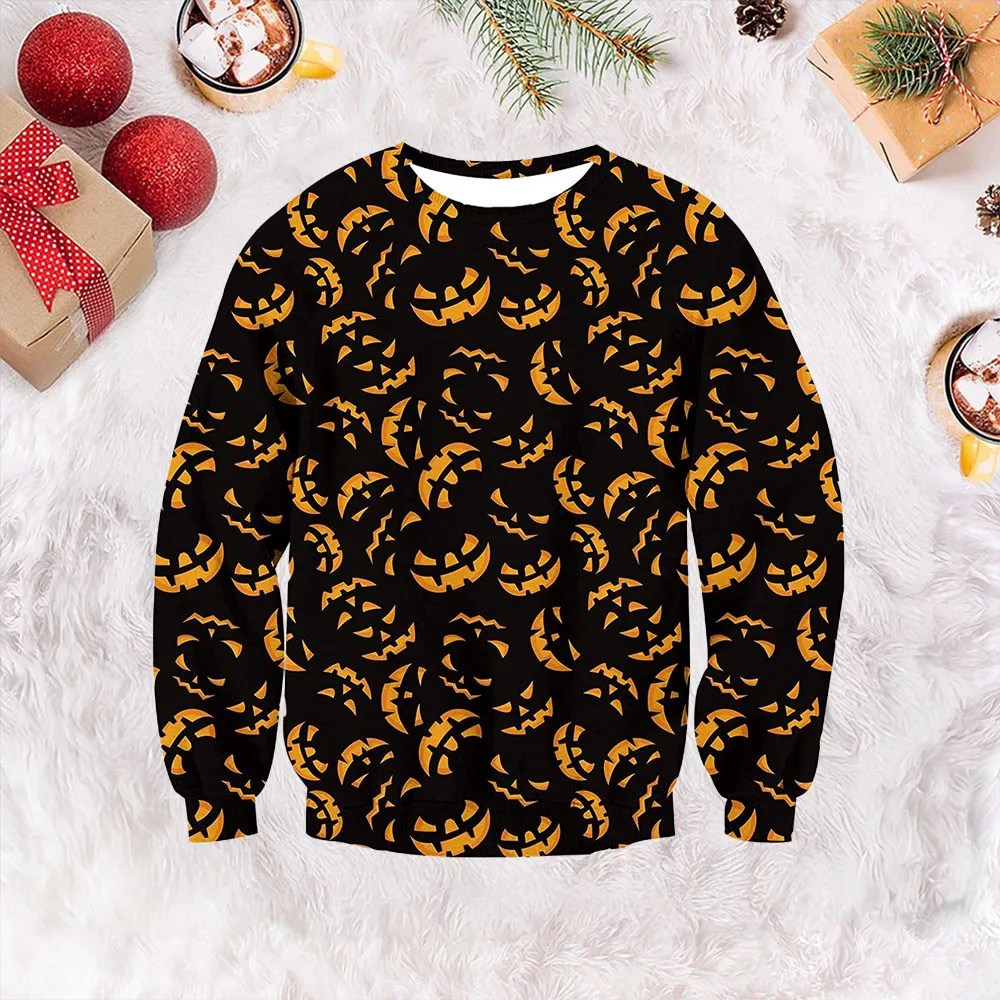 Black Halloween Pumpkin Ugly Christmas Sweater Merry Xmas Sweater Holiday Gifts