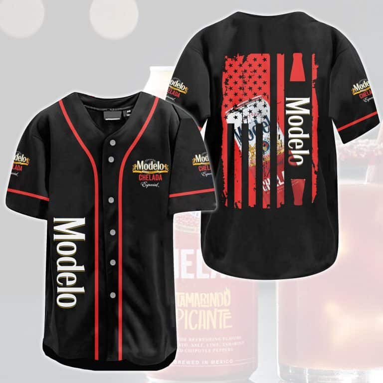 Black Modelo Baseball Jersey US Flag Gift For Beer Lover, Birthday Gift Idea, Modelo Beer Fan Gift, Modelo Baseball Jersey For Men Women