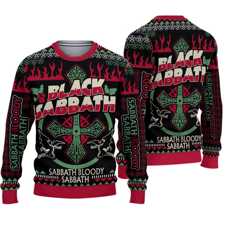 Black Sabbath Band 3D Ugly Sweater Xmas Christmas Party Gif