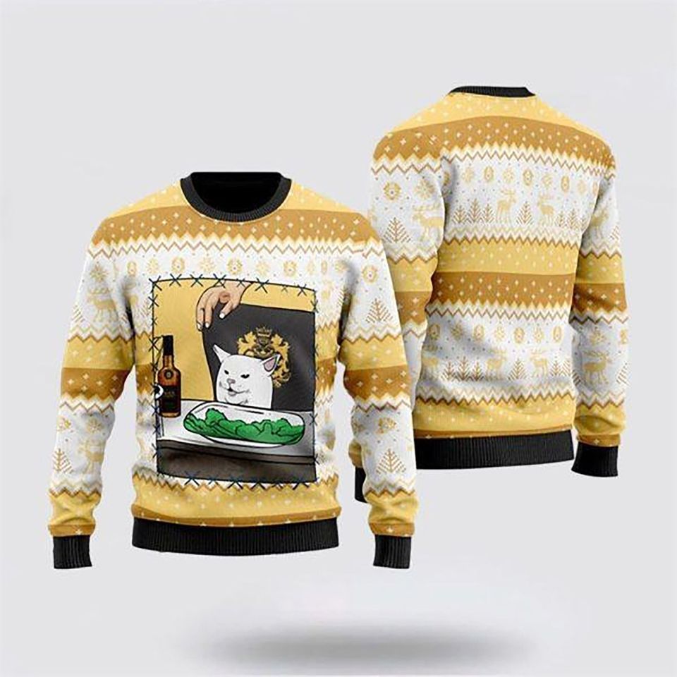Black Velvet Whisky Cat Meme Christmas 3D Sweaters, Cat Lover Christmas Sweater