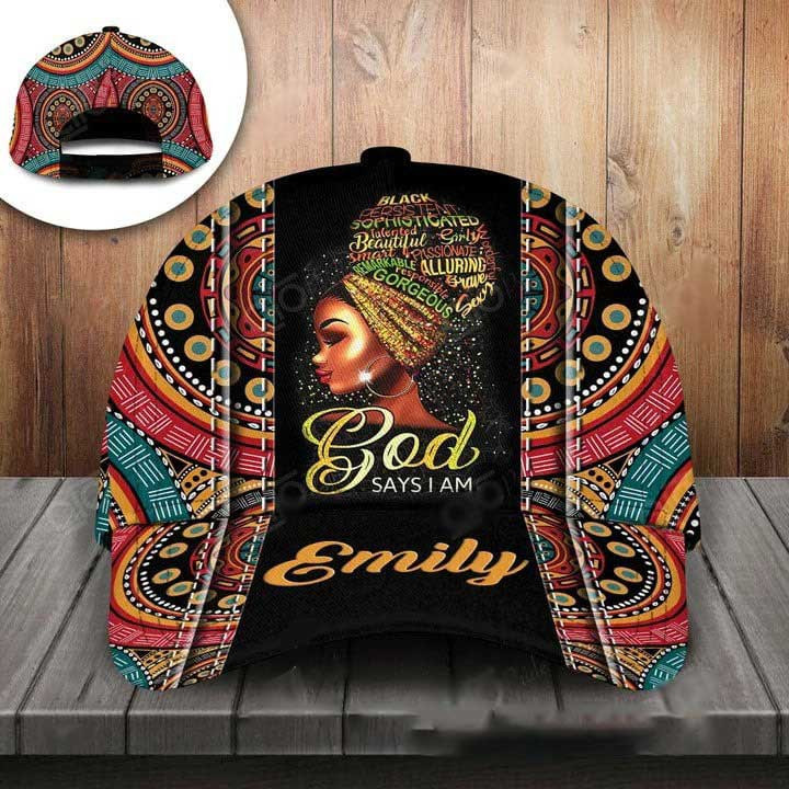 Black Woman God say I am Custom Name Black Woman Cap 3D Classic for Woman Trucker Hats Custom Hats Gifts For Men & Women