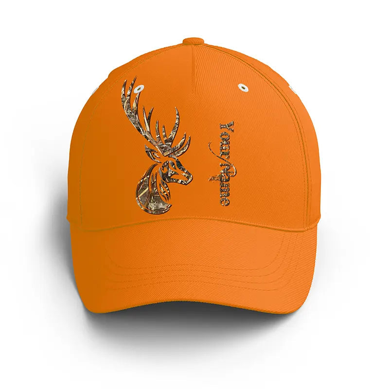 Blaze Orange Deer Hunting Hat Customized Name All Over Printed Hats For Men, Women, Fishing Classic Cap Trucker Hats Custom Hats Gifts For Men & Women