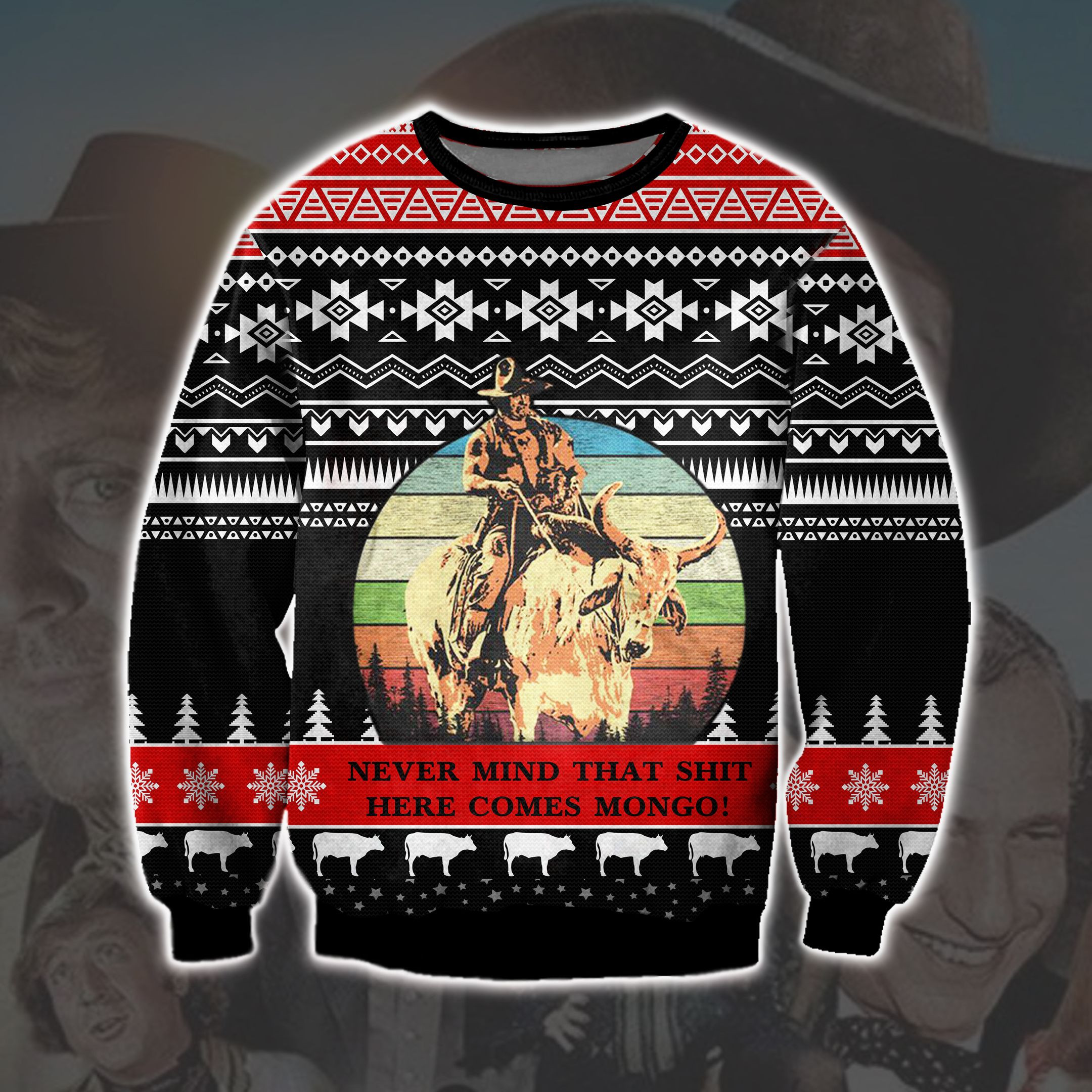 Blazing Saddles 3D Print Ugly Christmas Sweater Adult 3D Funny Matching for family
