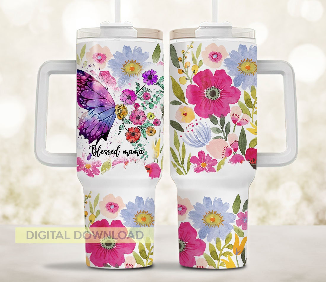 Blessed Mama Floral Butterfly Custom Stanley Cup 40 oz 30 oz Tumbler With HandleTVC2301960 - Image 2