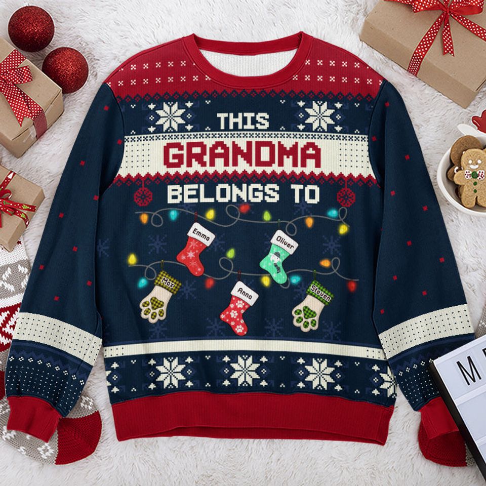 Blessed To Be Called Grandma - Family Personalized Ugly Sweatshirt - Christmas Gift For Grandma