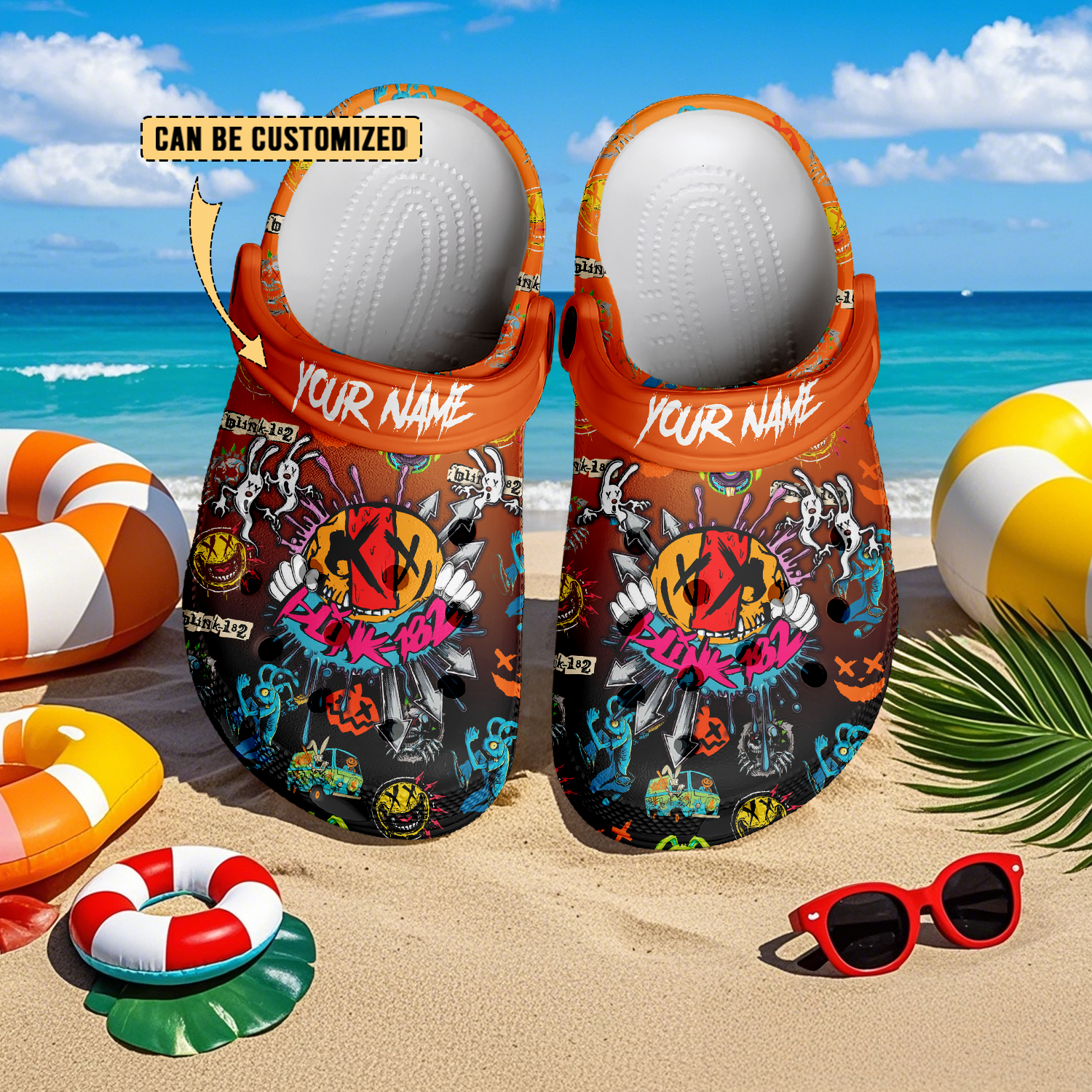 Blink-182 x Halloween Crocs Crocband Clogs Shoes Comfortable For Men Women and Kids