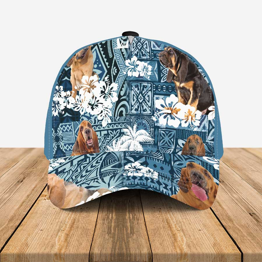 Bloodhound Hawaiian Hat, Men's Hawaiian Bloodhound Button Down Cap Trucker Hats Custom Hats Gifts For Men & Women
