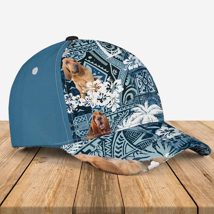 Bloodhound Hawaiian Hat, Men's Hawaiian Bloodhound Button Down Cap Trucker Hats Custom Hats Gifts For Men & Women