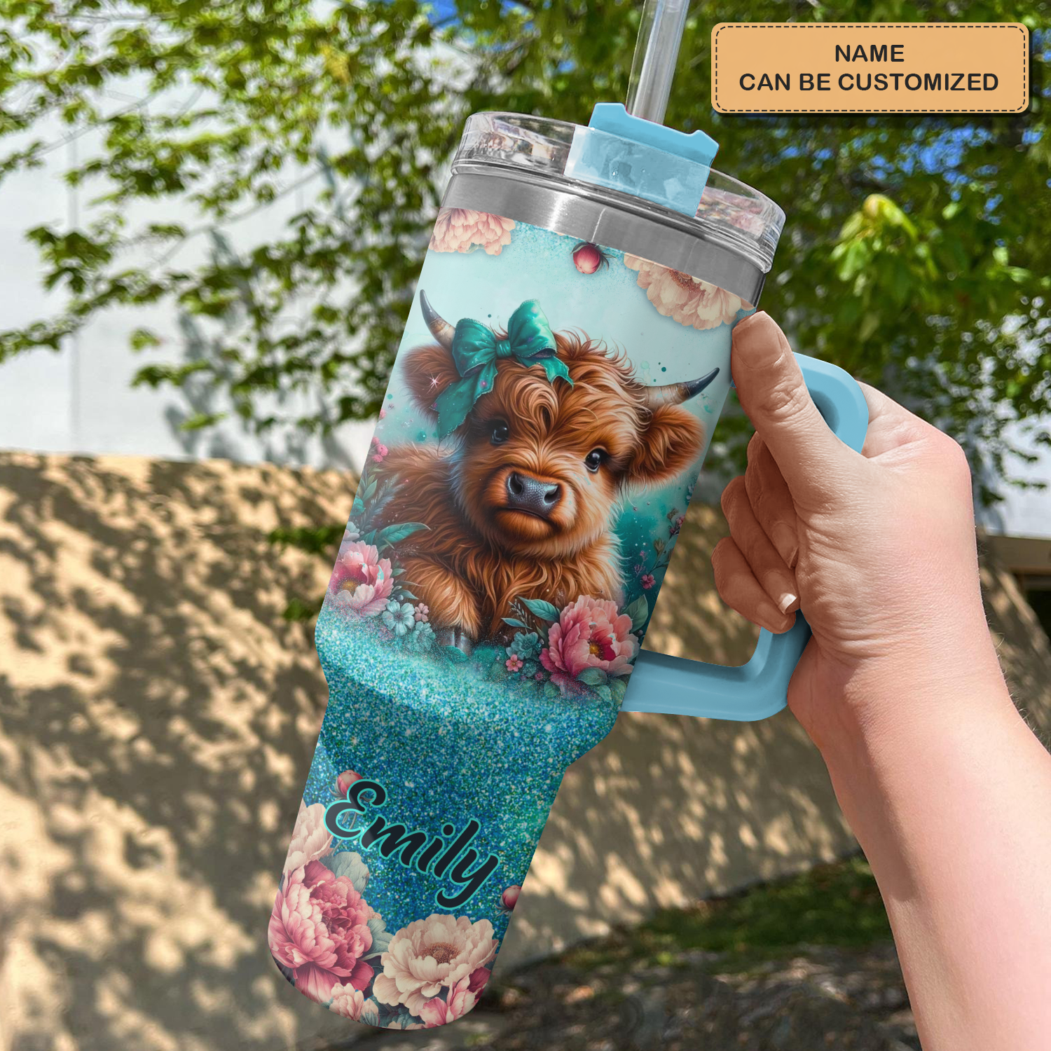 Blooming Moo-d – Personalized Tumbler With Handle – Gift for Highland Cow Lover NCU0PT17Custom Stanley Cup 40 oz 30 oz Tumbler With HandleTVC2301726 - Image 2