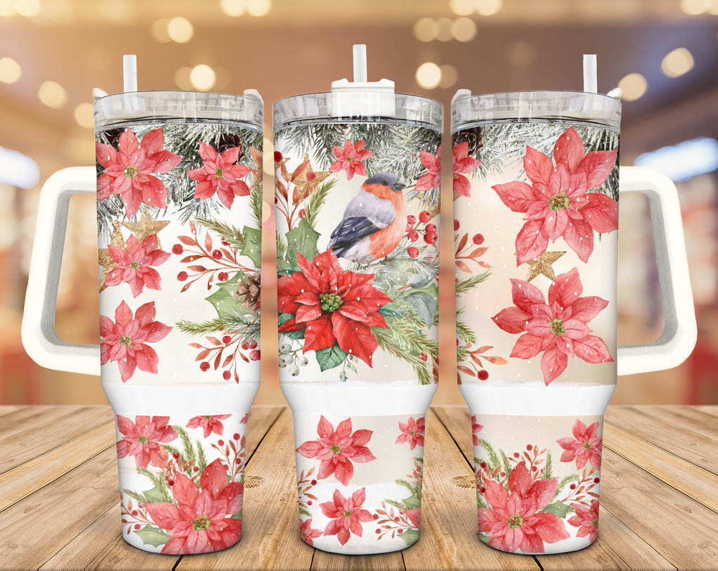 Blooming Poinsettia with Hummingbird Custom Stanley Cup 40 oz 30 oz Tumbler With HandleTVC2301934