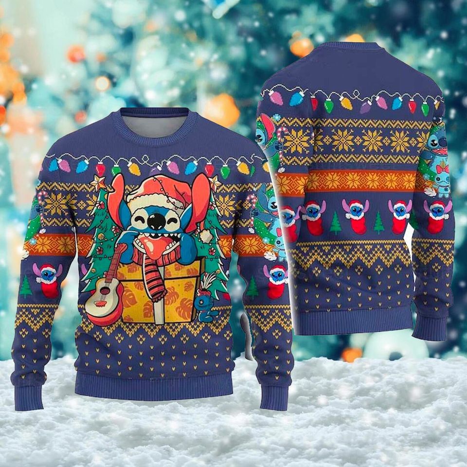 Blue Alien Dog Ugly Christmas Sweater, Baby Blue Monster Xmas