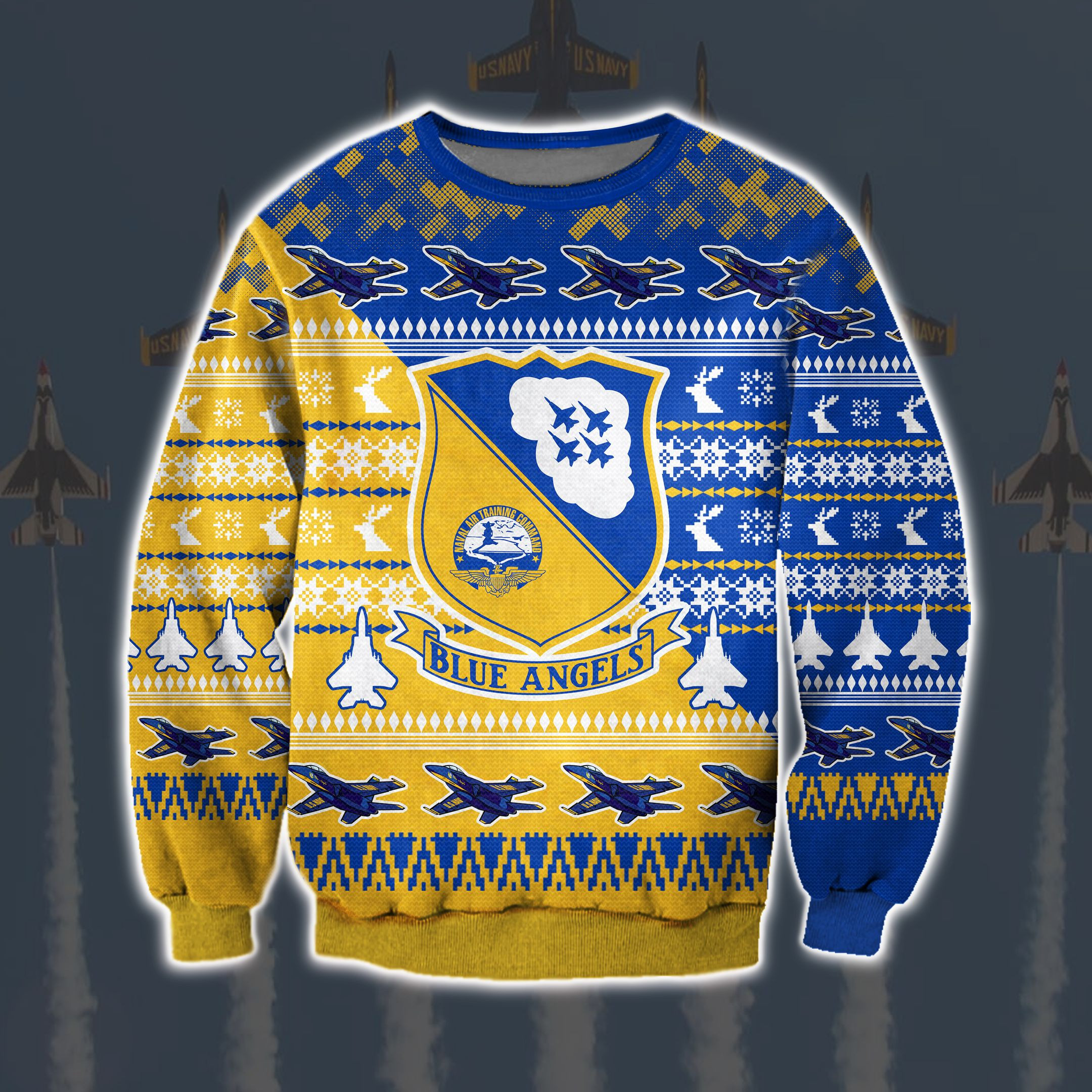 Blue Angels 3D Print Ugly Christmas Sweater Adult 3D Funny Matching for family