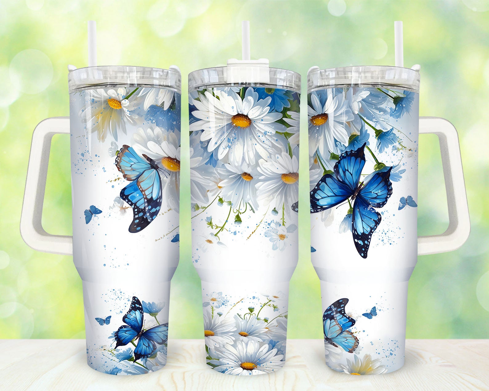 Blue Butterfly And Daisy Custom Stanley Cup 40 oz 30 oz Tumbler With HandleTVC2301859