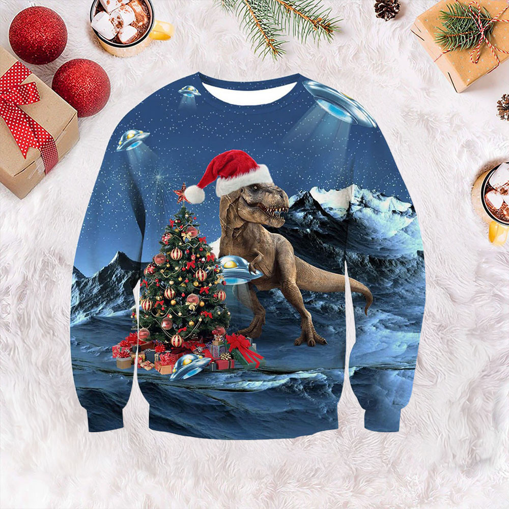 Blue Dinosaur Ugly Christmas Sweater Dinosaur Lover Xmas Sweater Gifts For Him