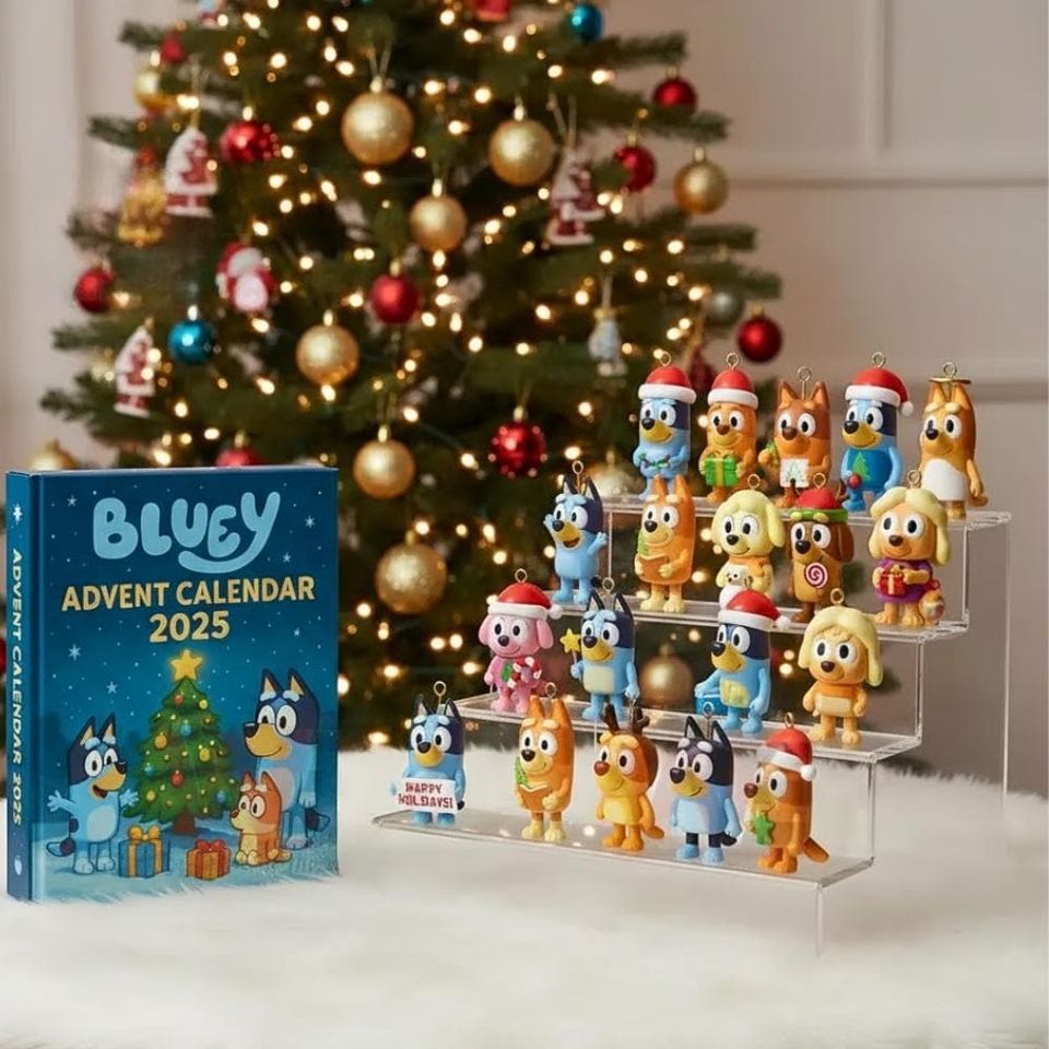Blue Dog Advent Calendar 2025, Cute Christmas Countdown Box, 24 Days of Fun Ornaments, Xmas Tree Decor
