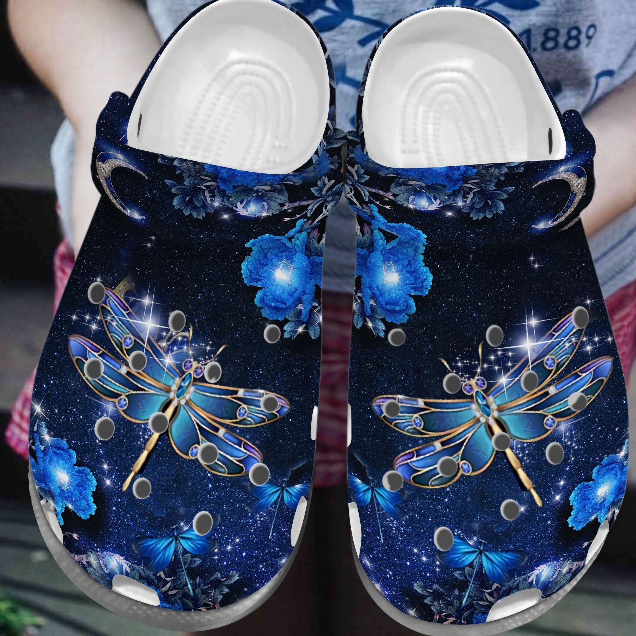 Blue Dragonfly Twinkle Shoes - Dragonfly Flower Blue Croc Clogs Shoes Gift Birthday Girl