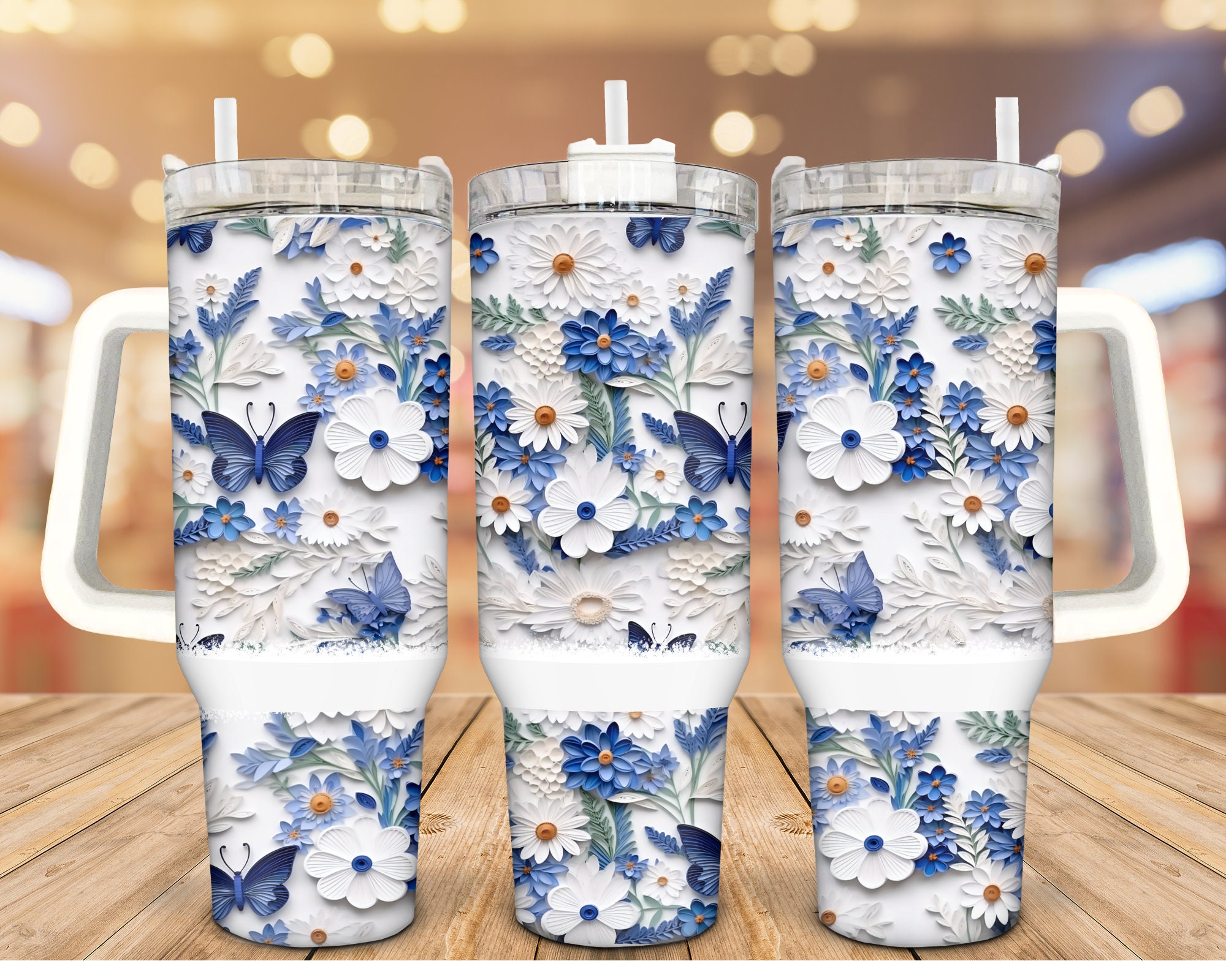 Blue Floral Butterflies Custom Stanley Cup 40 oz 30 oz Tumbler With HandleTVC2301933
