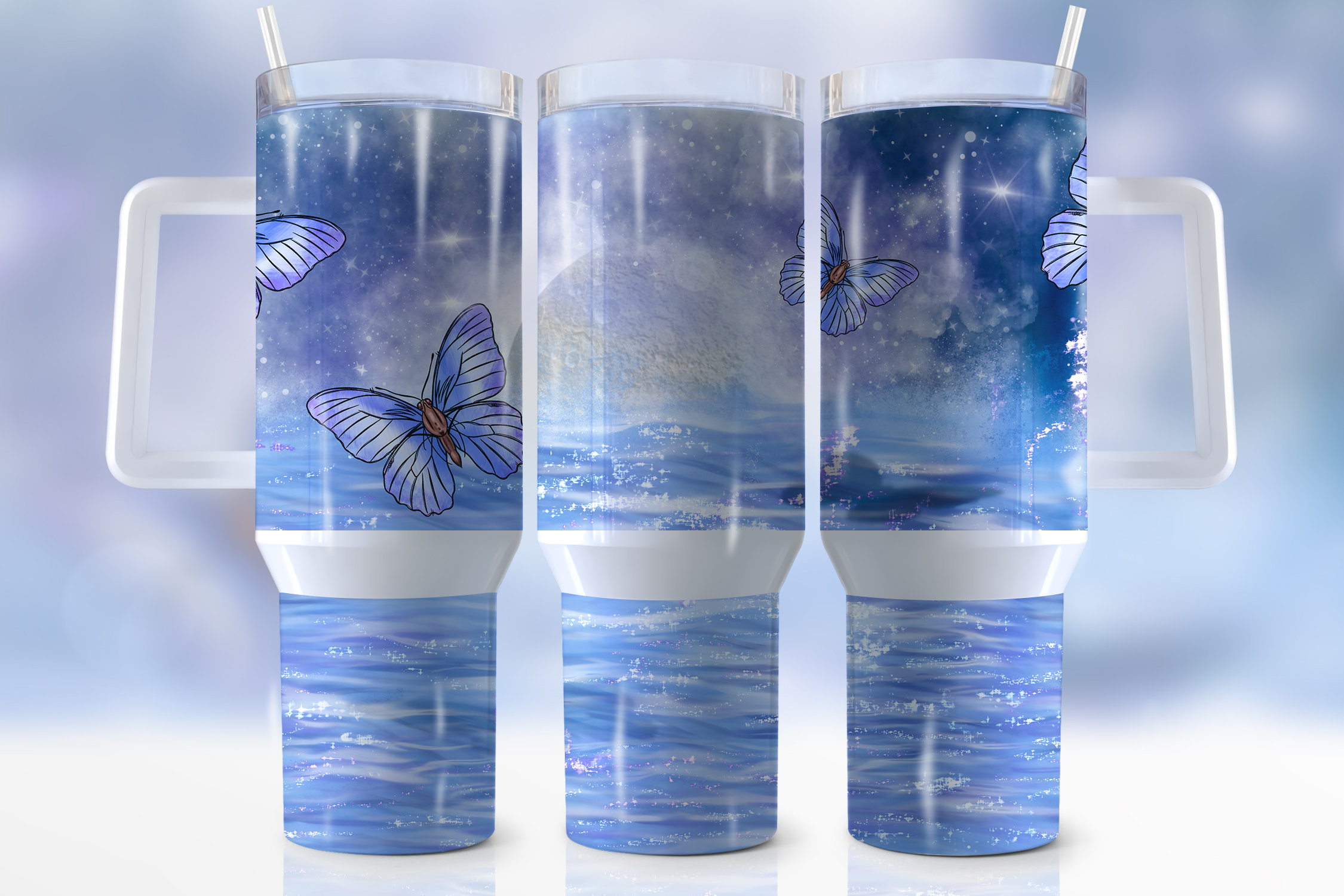 Blue Glitter Butterfly Custom Stanley Cup 40 oz 30 oz Tumbler With HandleTVC2301945