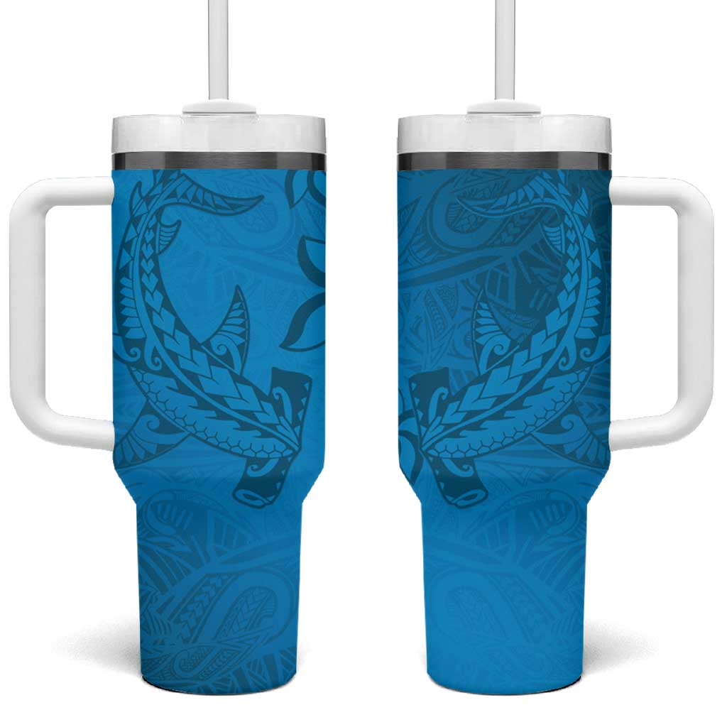 Blue Gradient Polynesia Hawaiian Tribal Hammerhead Shark Tattoo Custom Stanley Cup 40 oz 30 oz Tumbler With HandleTVC2301362