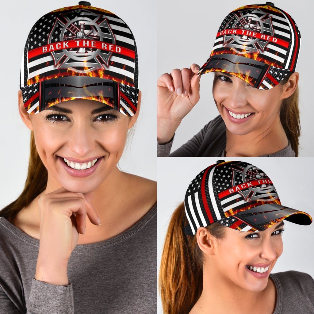 Blue Line Firefighter Pride Back The Red Baseball Cap  Trucker Hats Custom Hats Gifts For Men & Women