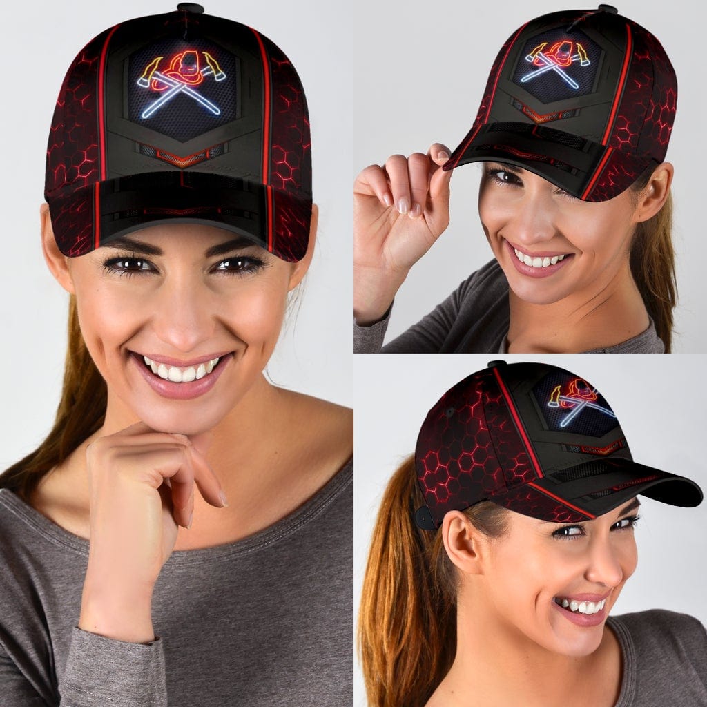 Blue Line Firefighter Pride Neon Red Line Baseball Cap  Trucker Hats Custom Hats Gifts For Men & Women