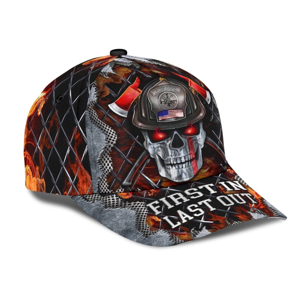 Blue Line First In Last Out Firefighter Pride Baseball Cap  Trucker Hats Custom Hats Gifts For Men & Women