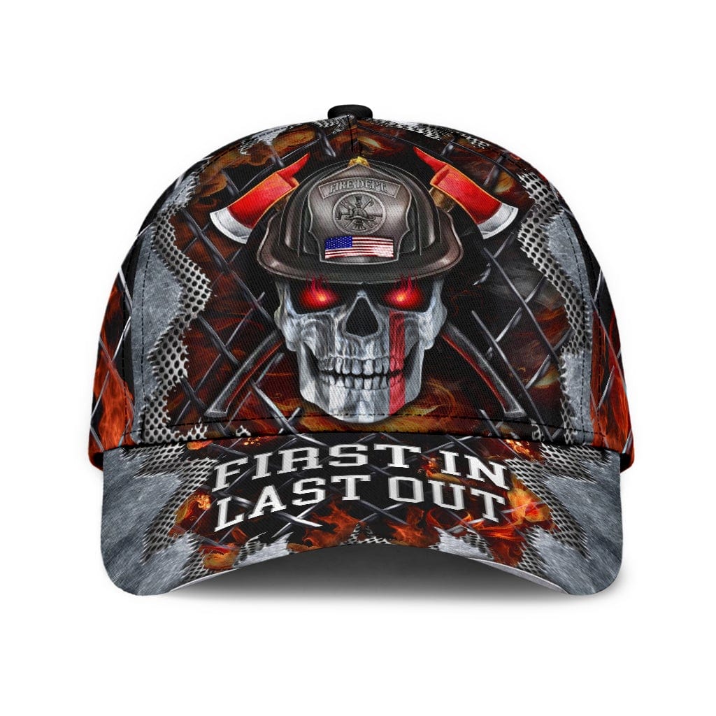 Blue Line First In Last Out Firefighter Pride Baseball Cap  Trucker Hats Custom Hats Gifts For Men & Women