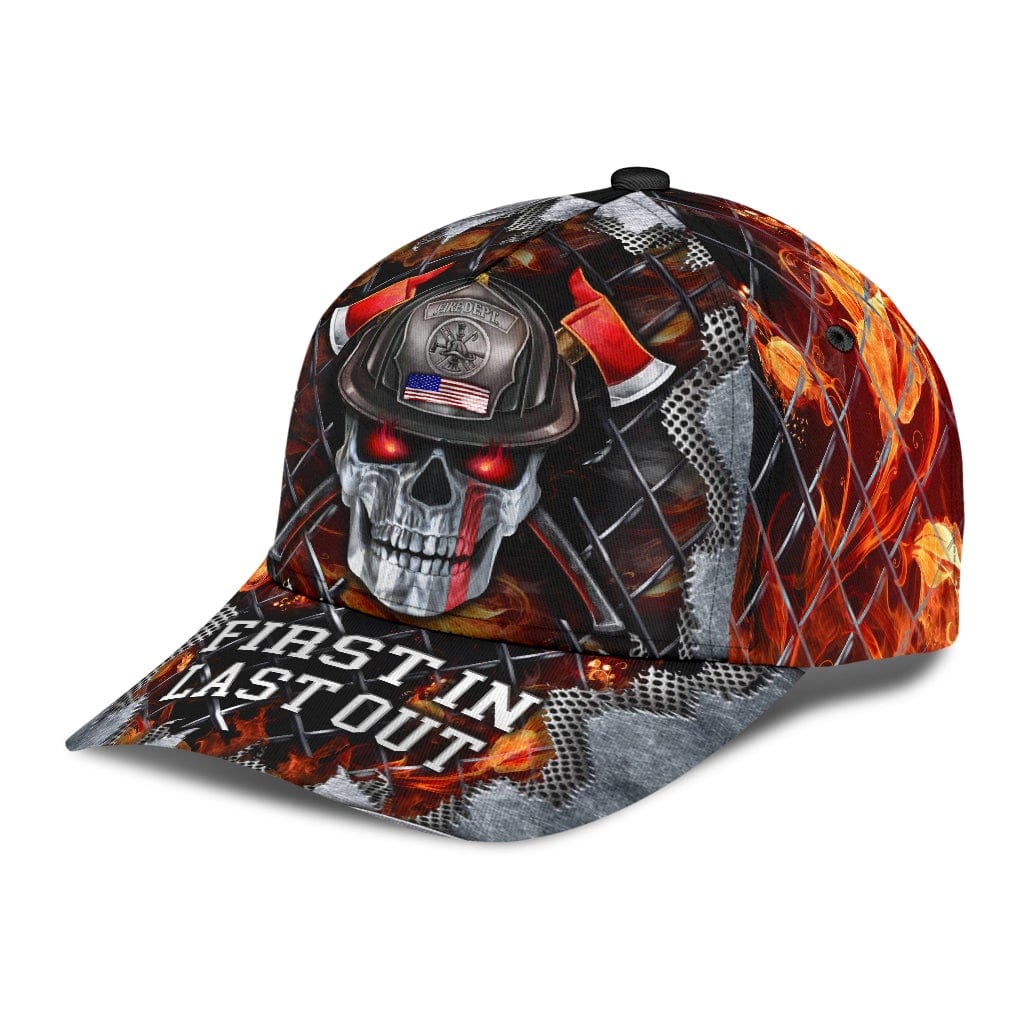 Blue Line First In Last Out Firefighter Pride Baseball Cap  Trucker Hats Custom Hats Gifts For Men & Women