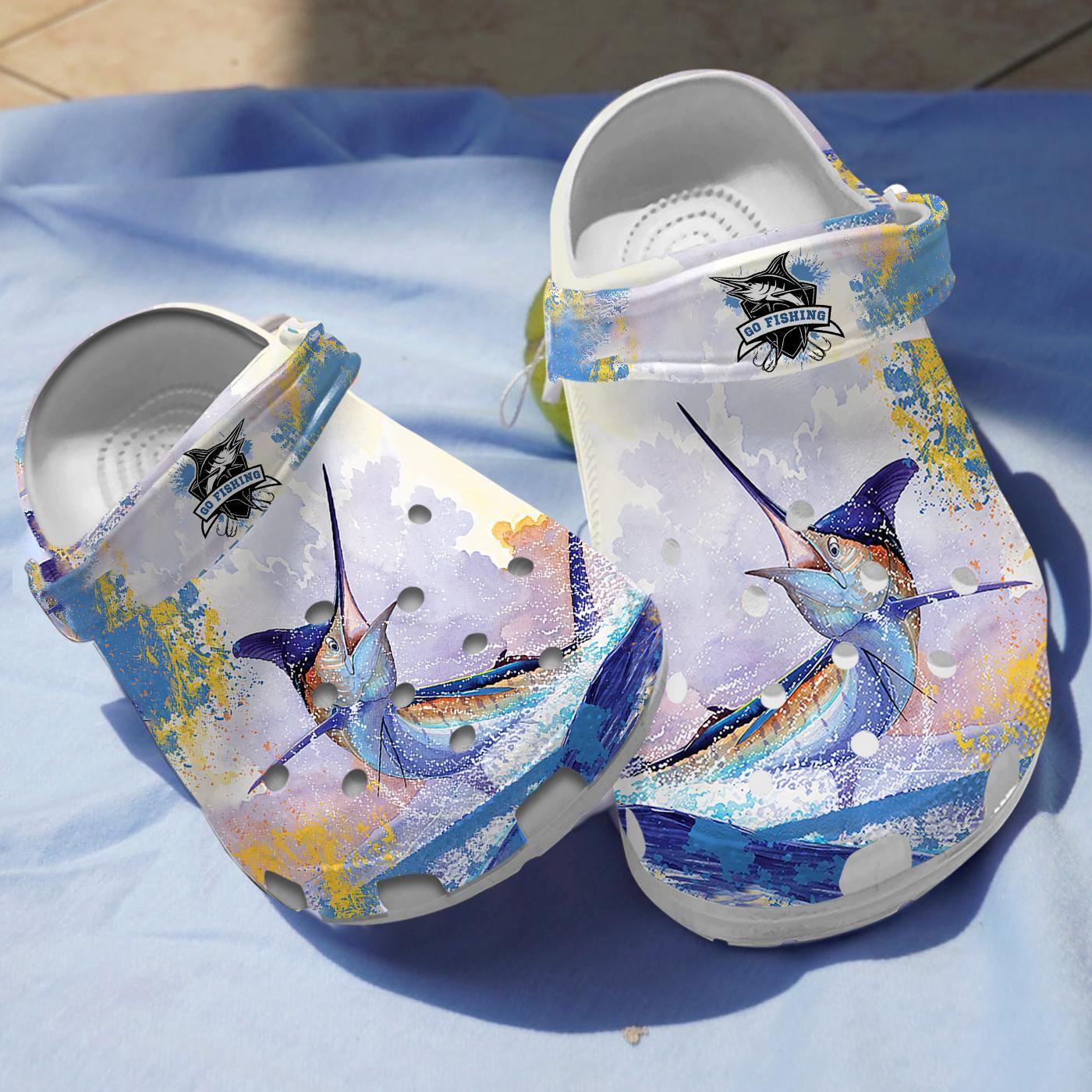 Blue Marlin Fishing Crocs Crocband Clogs Shoes Comfortable For Men Women and Kids