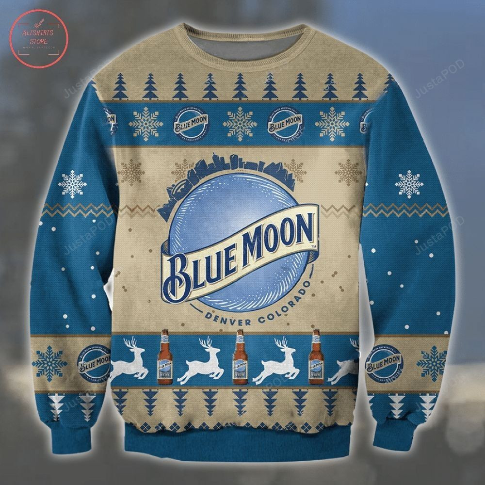 Blue Moon Belgian White Beer Ugly Christmas Sweater Adult 3D Funny Matching for family