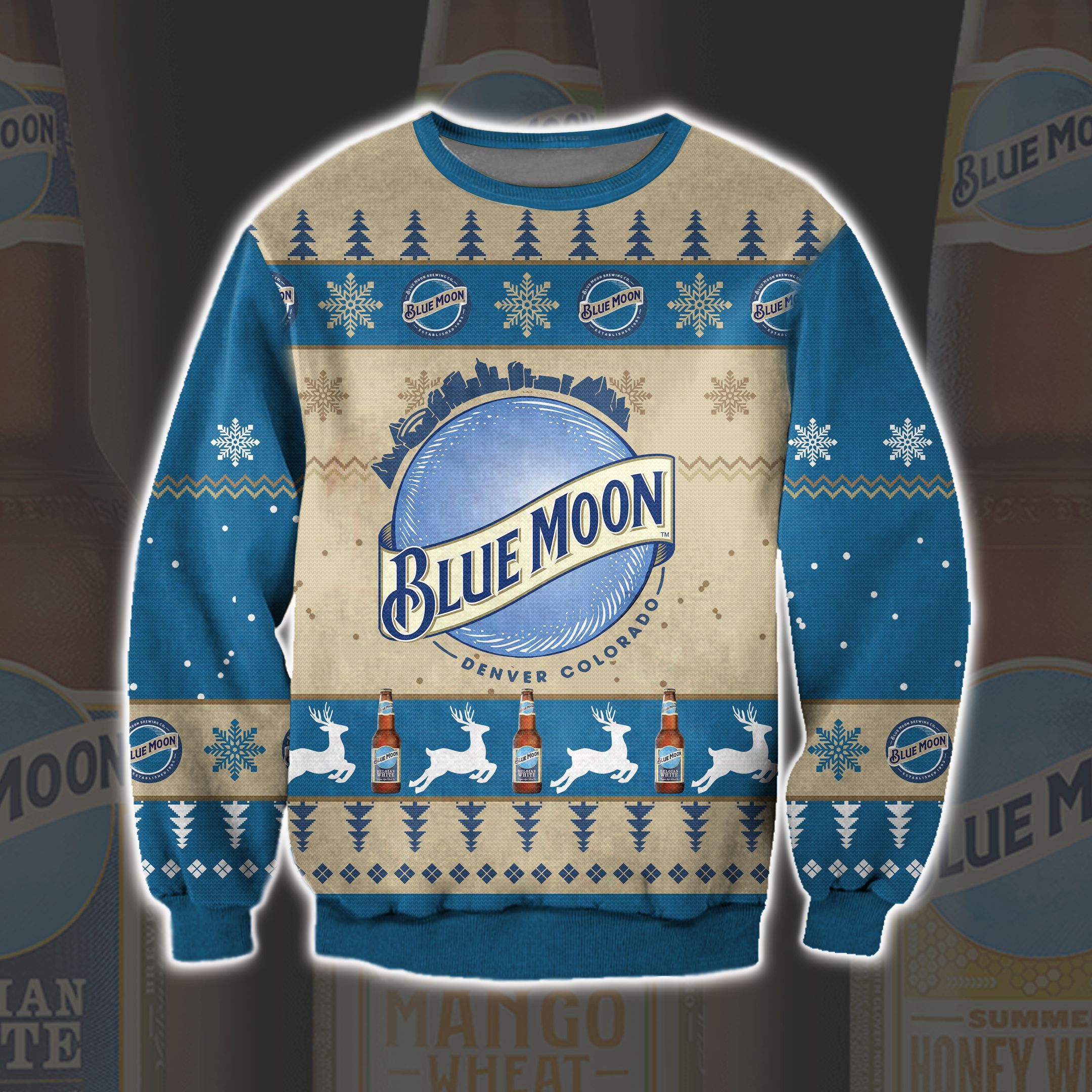 Blue Moon Knitting Pattern 3D Print Ugly Christmas Sweater Adult 3D Funny Matching for family
