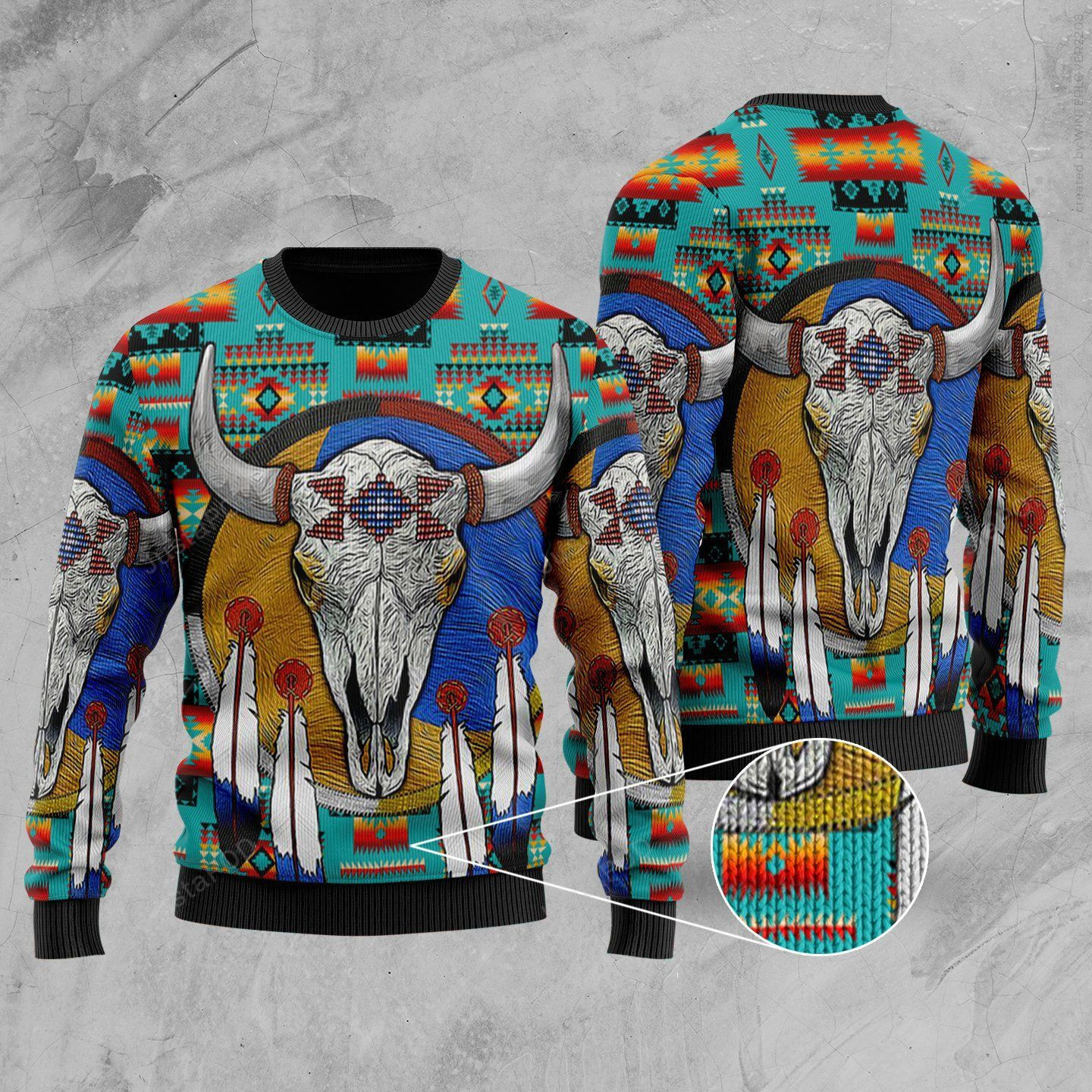 Blue Native Tribes Pattern Ugly Christmas Sweater Adult 3D Funny Matching for family
