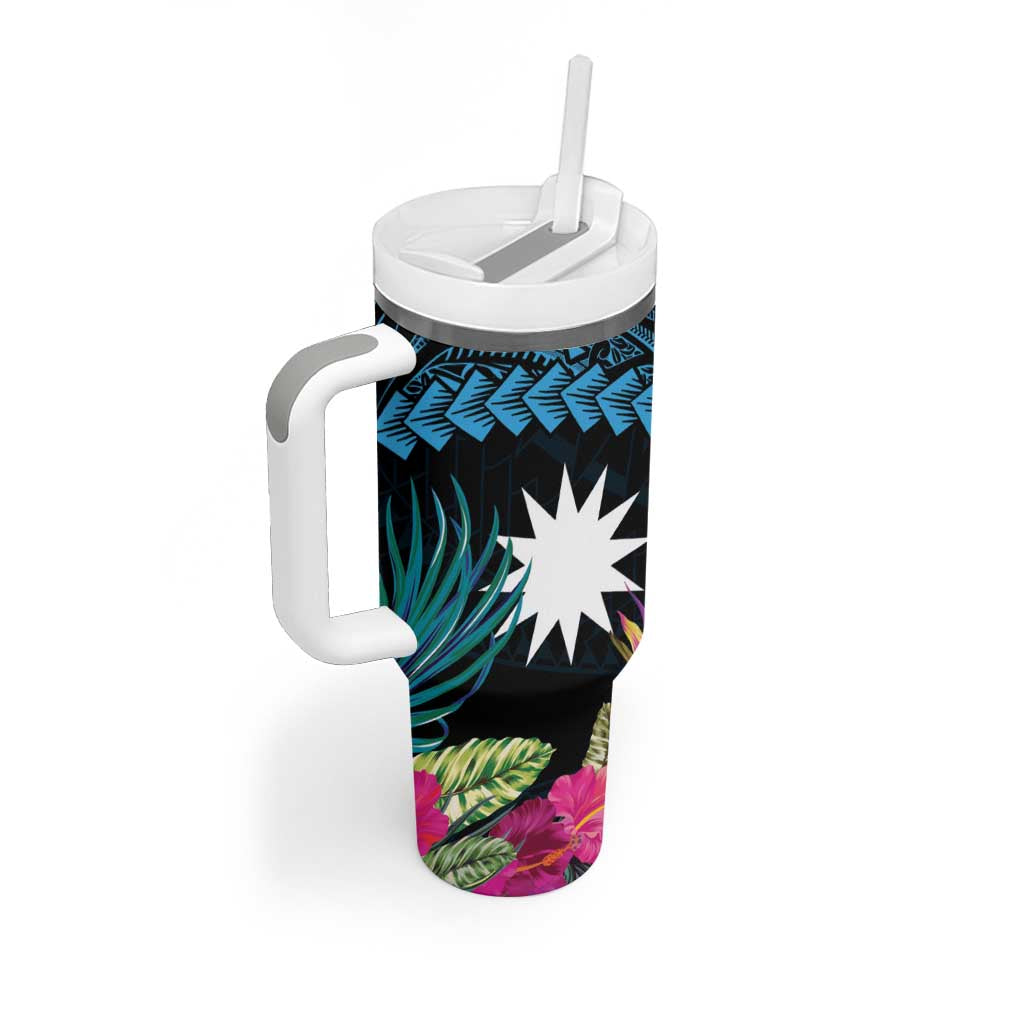 Blue Nauru Naoero Map With Polynesian Tropical Flowers Custom Stanley Cup 40 oz 30 oz Tumbler With HandleTVC2301363 - Image 2