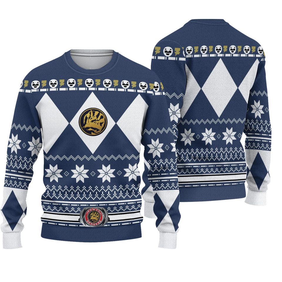 Blue Power Rangers Ugly Christmas Sweater