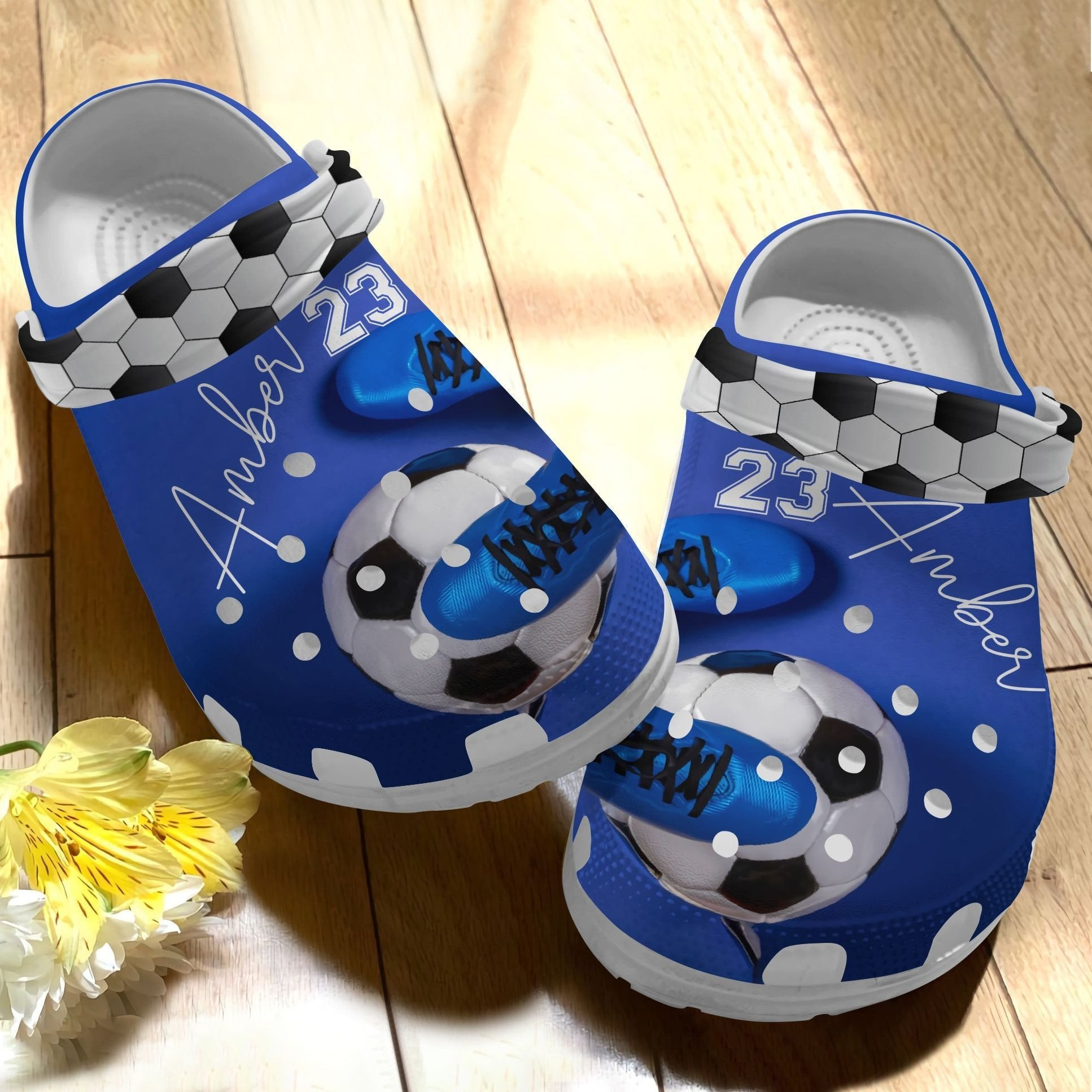 Blue Soccer Beach Shoes - Funny Sport Personalized clog Birthday Gift For Men Boy
