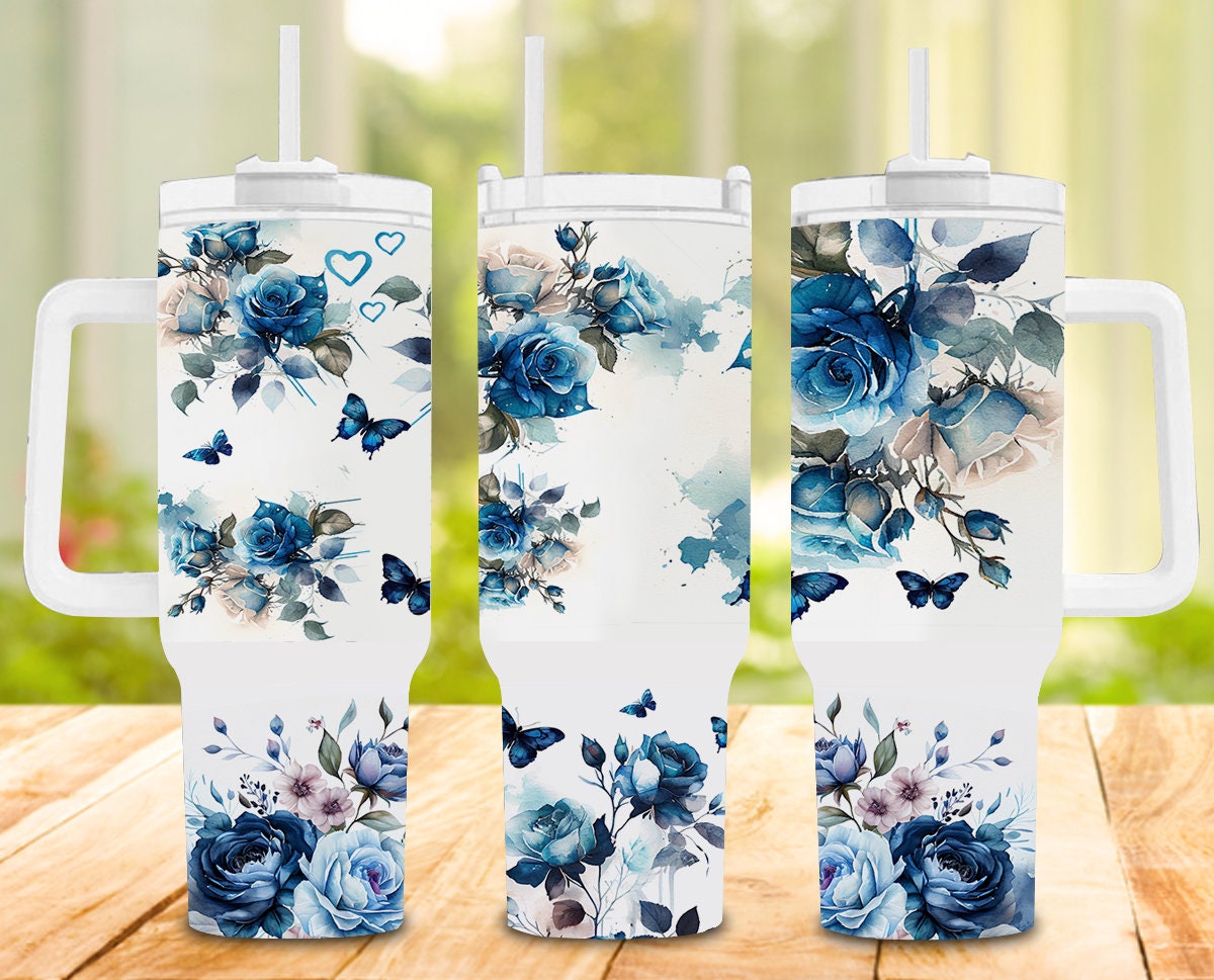 Blue Watercolor Floral Custom Stanley Cup 40 oz 30 oz Tumbler With HandleTVC2301958