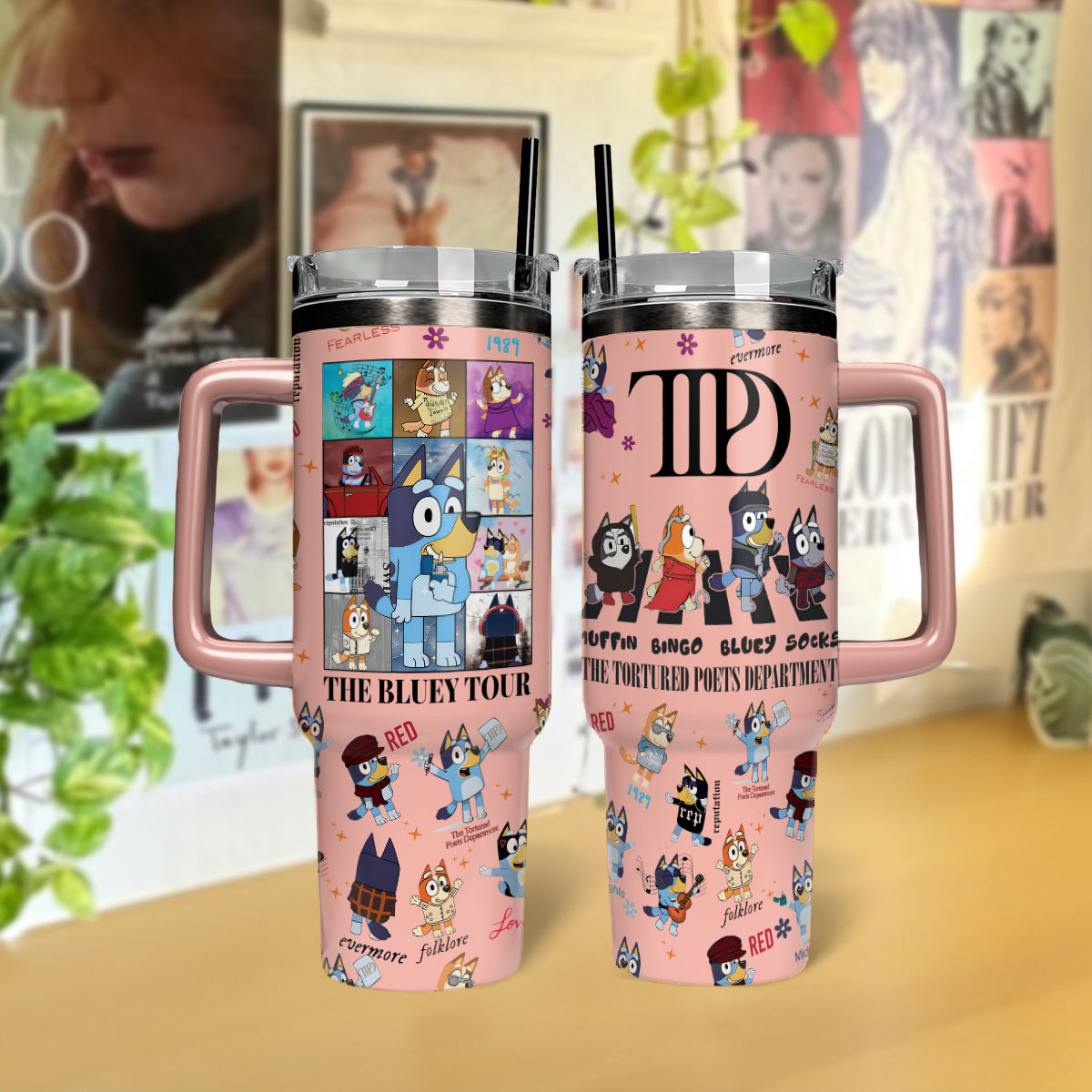 Bluey and Taylor Swift Music Custom Stanley Cup 40 oz 30 oz Tumbler With HandleTVC2301806