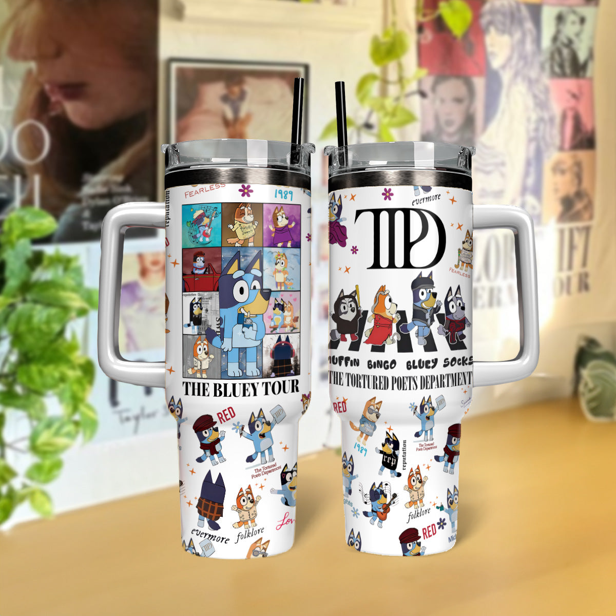 Bluey and Taylor Swift Music Custom Stanley Cup 40 oz 30 oz Tumbler With HandleTVC2301806