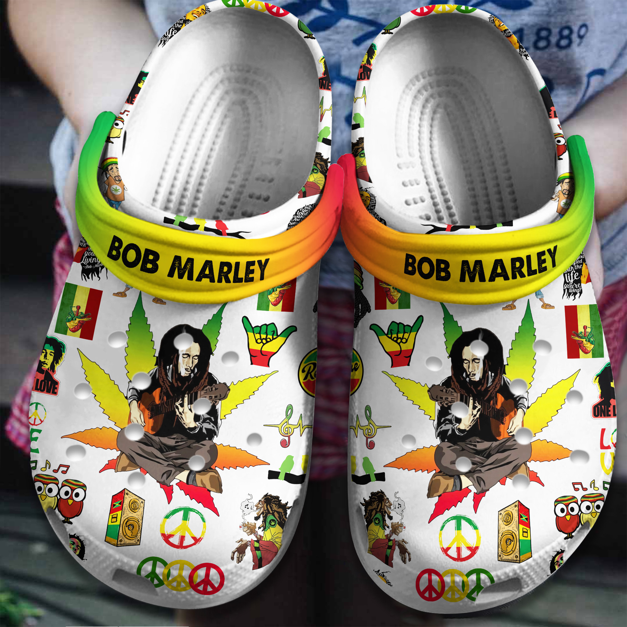 Bob Marley Music Crocs Crocband Clogs Shoes Comfortable For Men Women and Kids