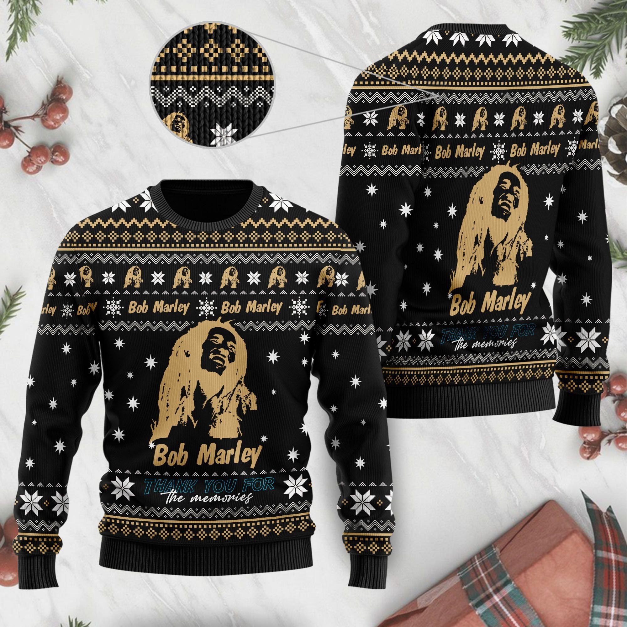 Bob Marley Thank You For The Memories Shirt Full Size For Fans Ugly Christmas Sweater Adult 3D Funny Matching for family